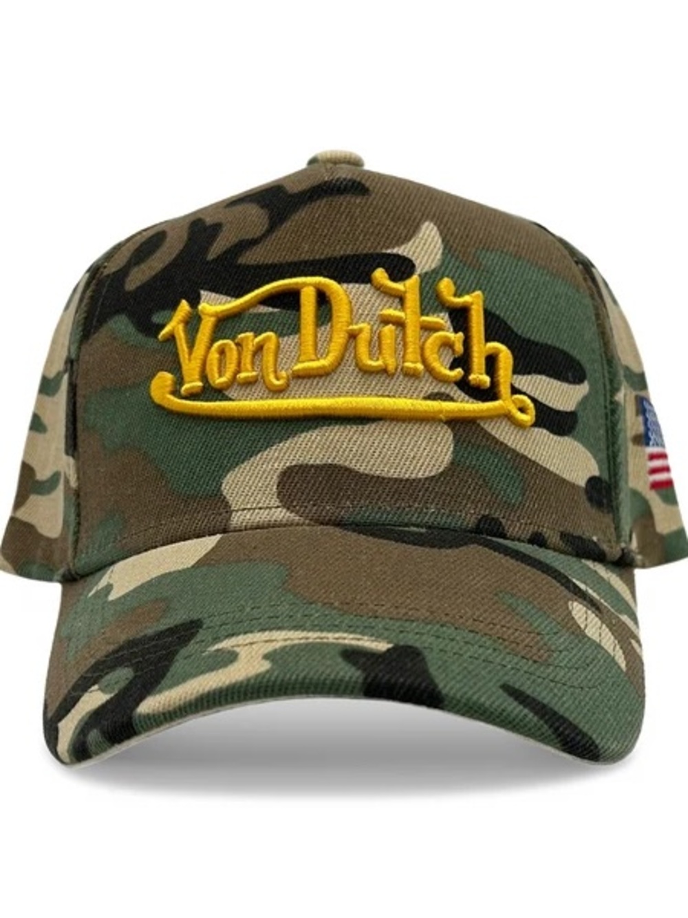 Von Dutch Camouflage Cap with Yellow Embroidered Logo One Size